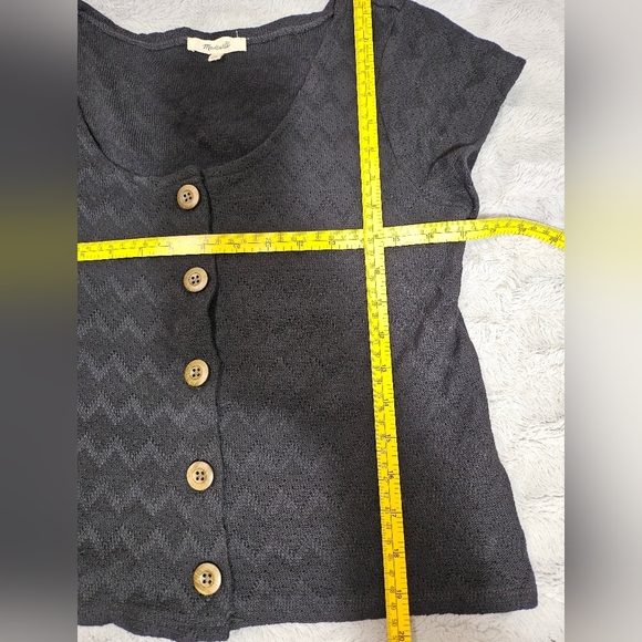 Madewell Short Sleeve Chevron Knit Black Button Up Blouse Large Medium - Picture 7 of 9